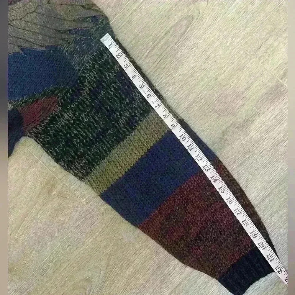 Vintage 90s Patchwork Knit Dad Sweater Bald Eagle w/ Leather Accents Medium - Picture 8 of 8